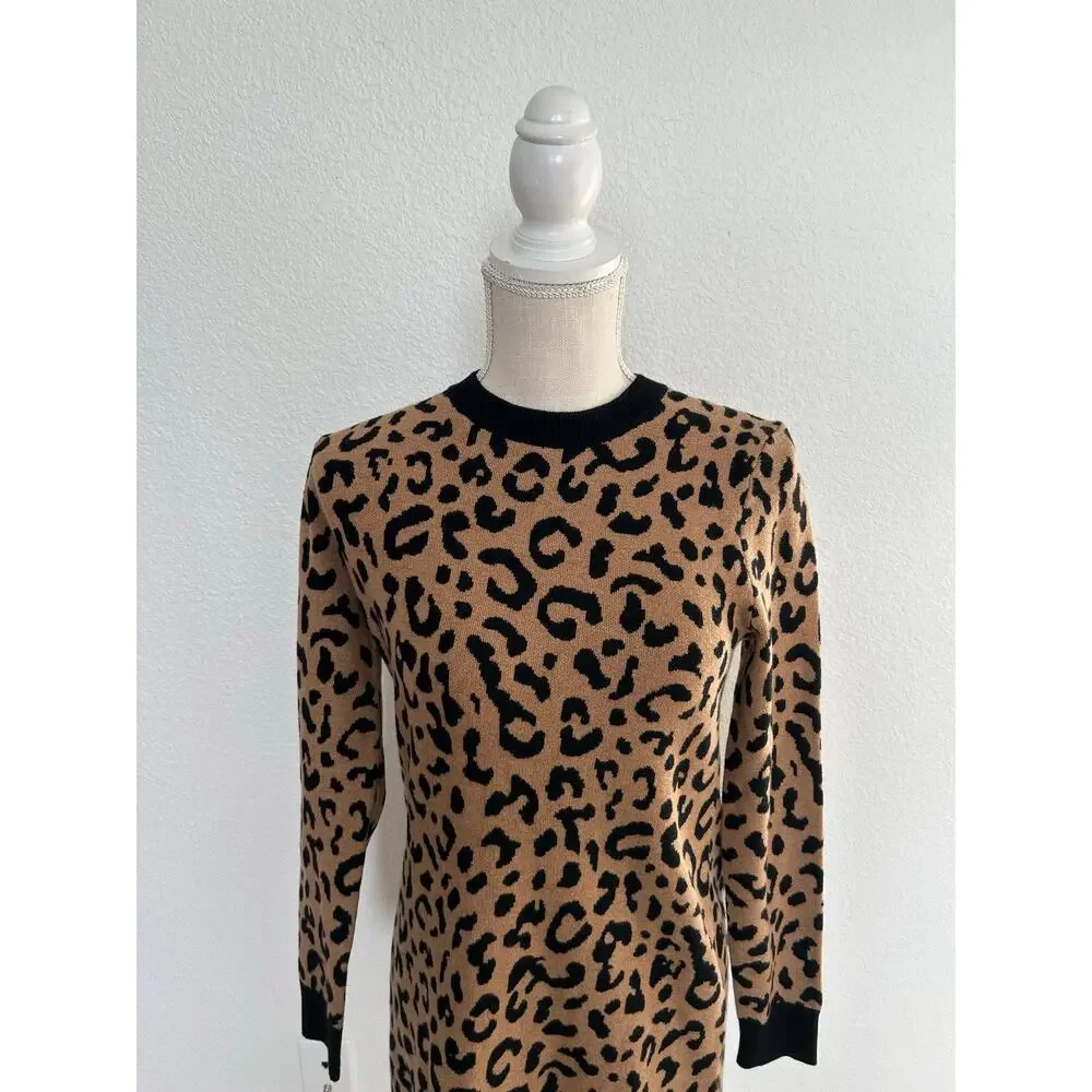 J. Crew Long Sleeve Mini Sweater Dress in Leopard - XS